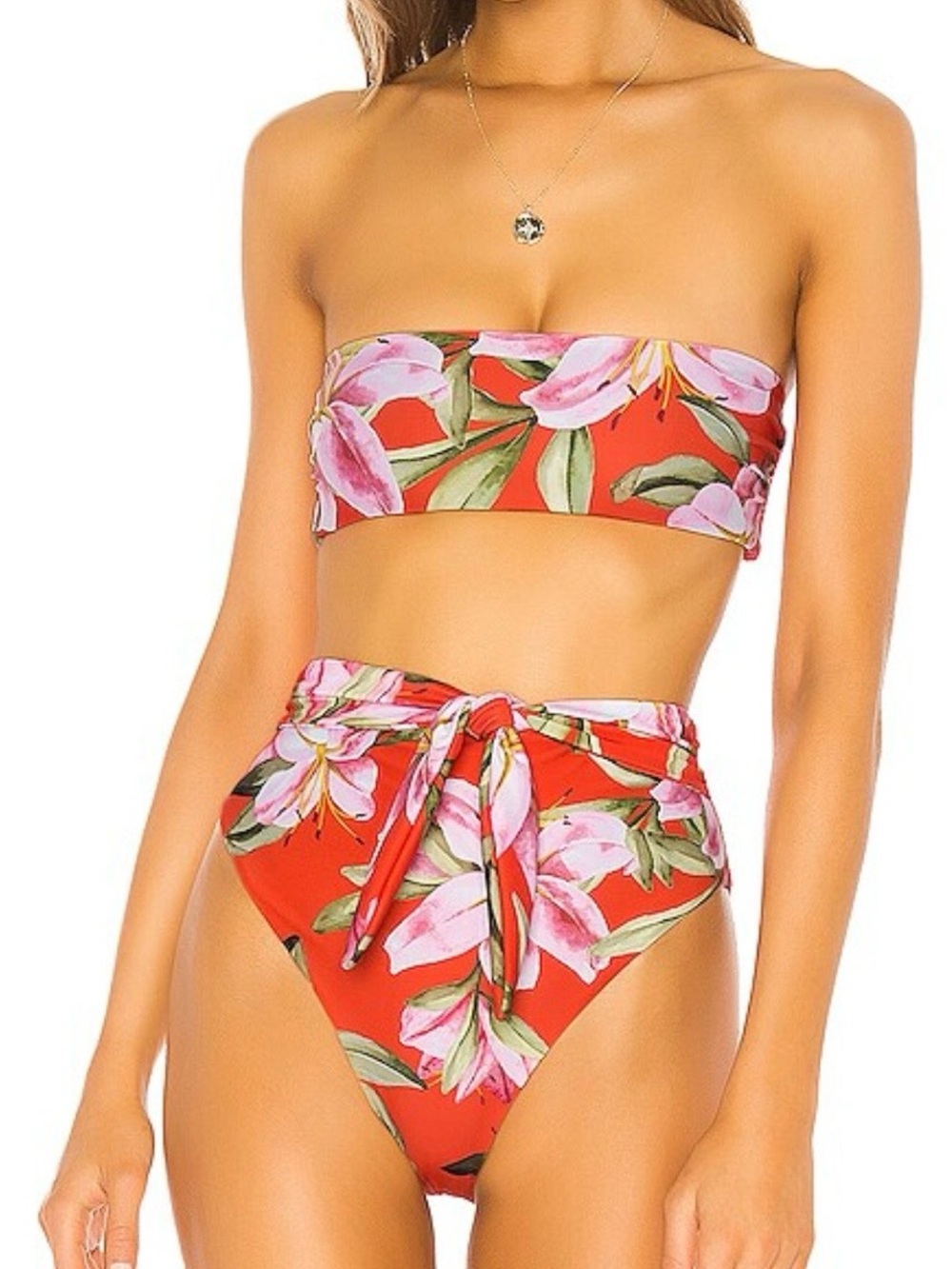 MARA HOFFMAN Red Multi Floral Bandeau Bikini Set NWT